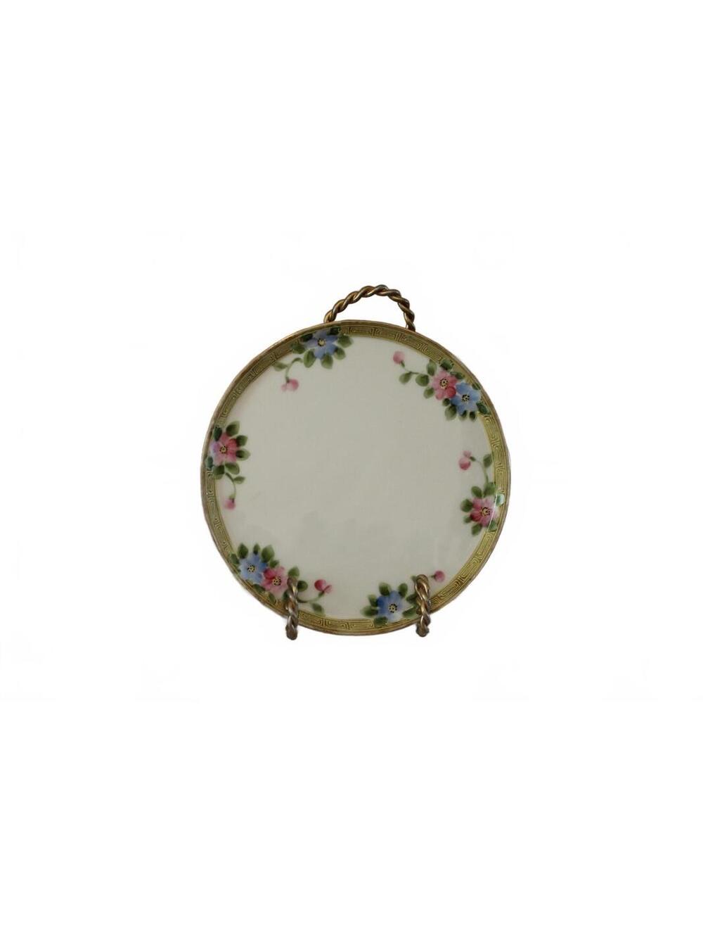 Vintage Nippon Small Round Porcelain Tray – Hand Painted Floral Design – Japan